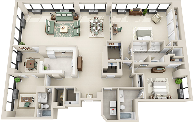 Apartments In Detroit Mi Riverfront Towers Welcome Home Plan Ki 2x3 Den